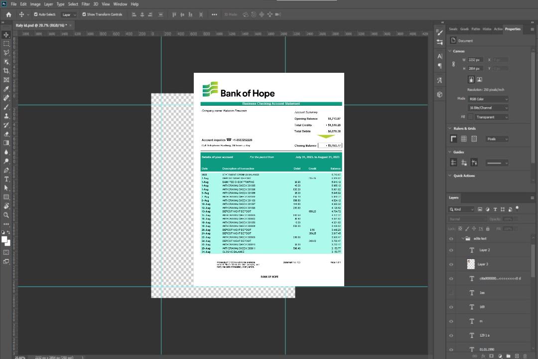 Modèle Word et PDF de relevé de compte courant de la société Bank of Hope template